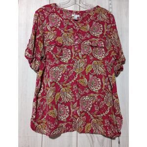 croft & barrow Red Floral Paisley Short Sleeve Blouse